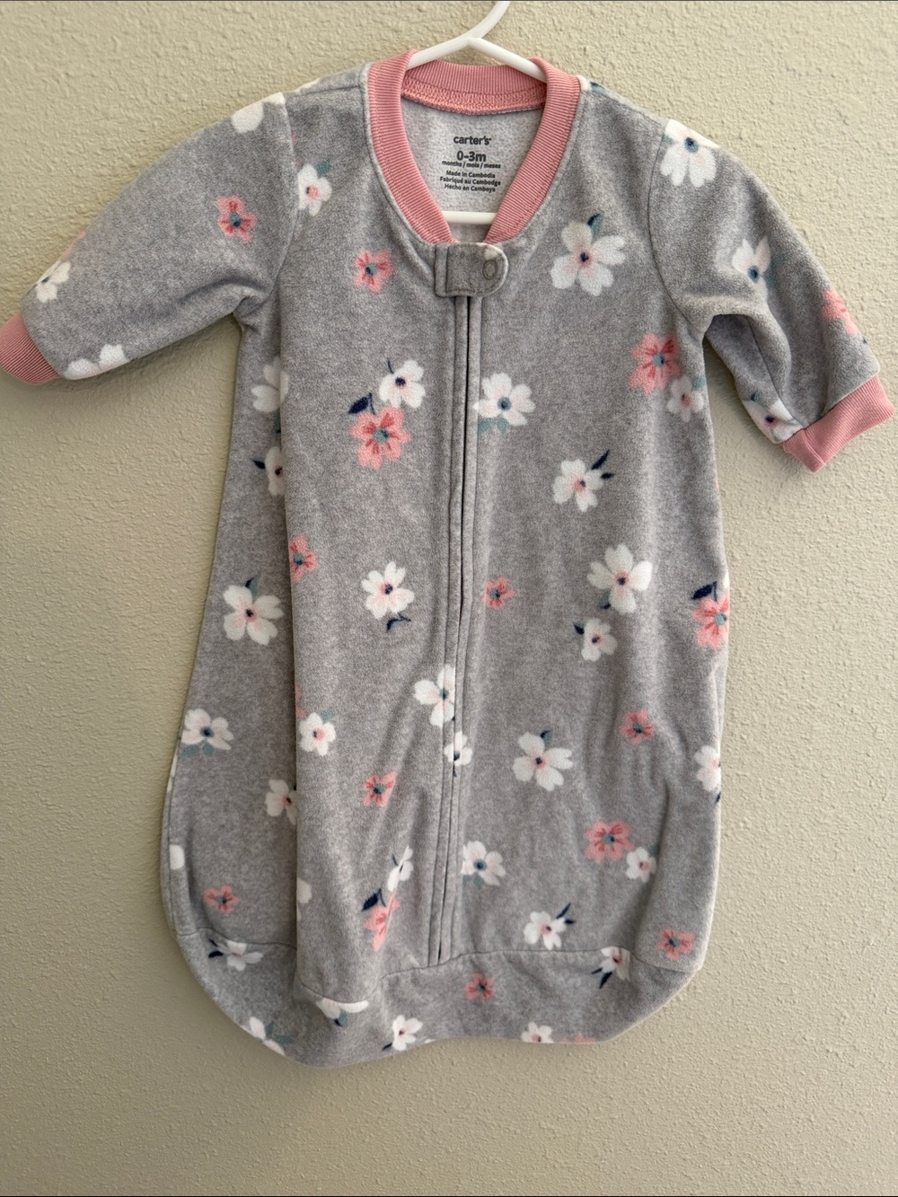 Carter's Gray Floral Fleece Sleep Sack with Pink Trim